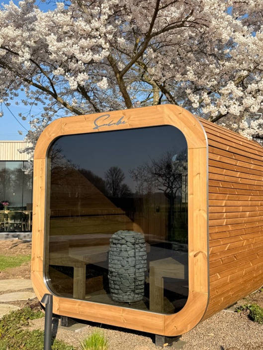 Suncube Sauna Farbton Natur mit Rauchglas Scheibe in schwarz